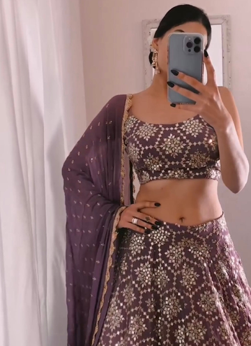 light purple thread sequence work georgette party wear lehenga